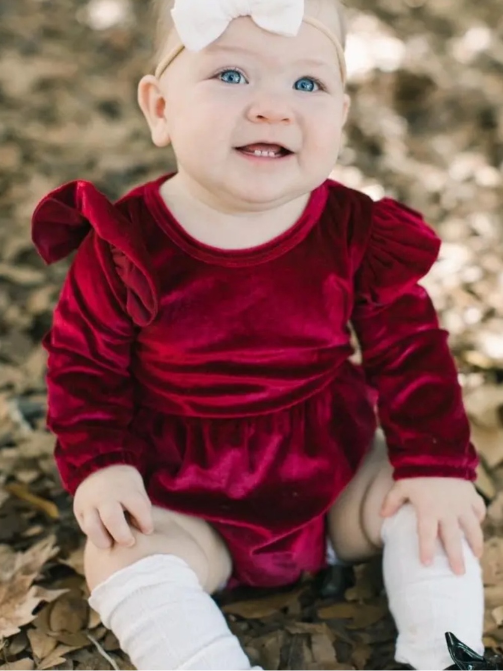 Velvet Ruffle One-Piece in Deep Red for Girls